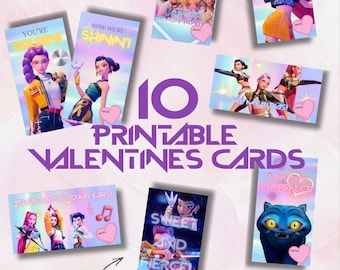 K-Pop Demon Hunter Valentine Cards Printable | Cute K-Pop Valentines for Kids & Teens | Anime-Style Valentine’s Day Cards | Instant Download