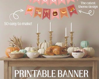 Pancarta imprimible para el Día de Acción de Gracias / Pancarta otoñal DIY / Decoración para el Día de Acción de Gracias