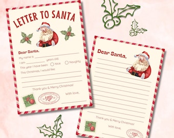 Vintage Letter to Santa Printable | Retro Santa Christmas Letter | Kids Holiday Activity | Instant Download PDF | Santa Wishlist Template