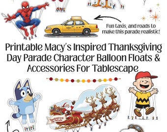 Imprimibles de globos con personajes del Desfile del Día de Acción de Gracias inspirados en Macy's para decoración de mesas / Decoración de mesa DIY / Descarga digital