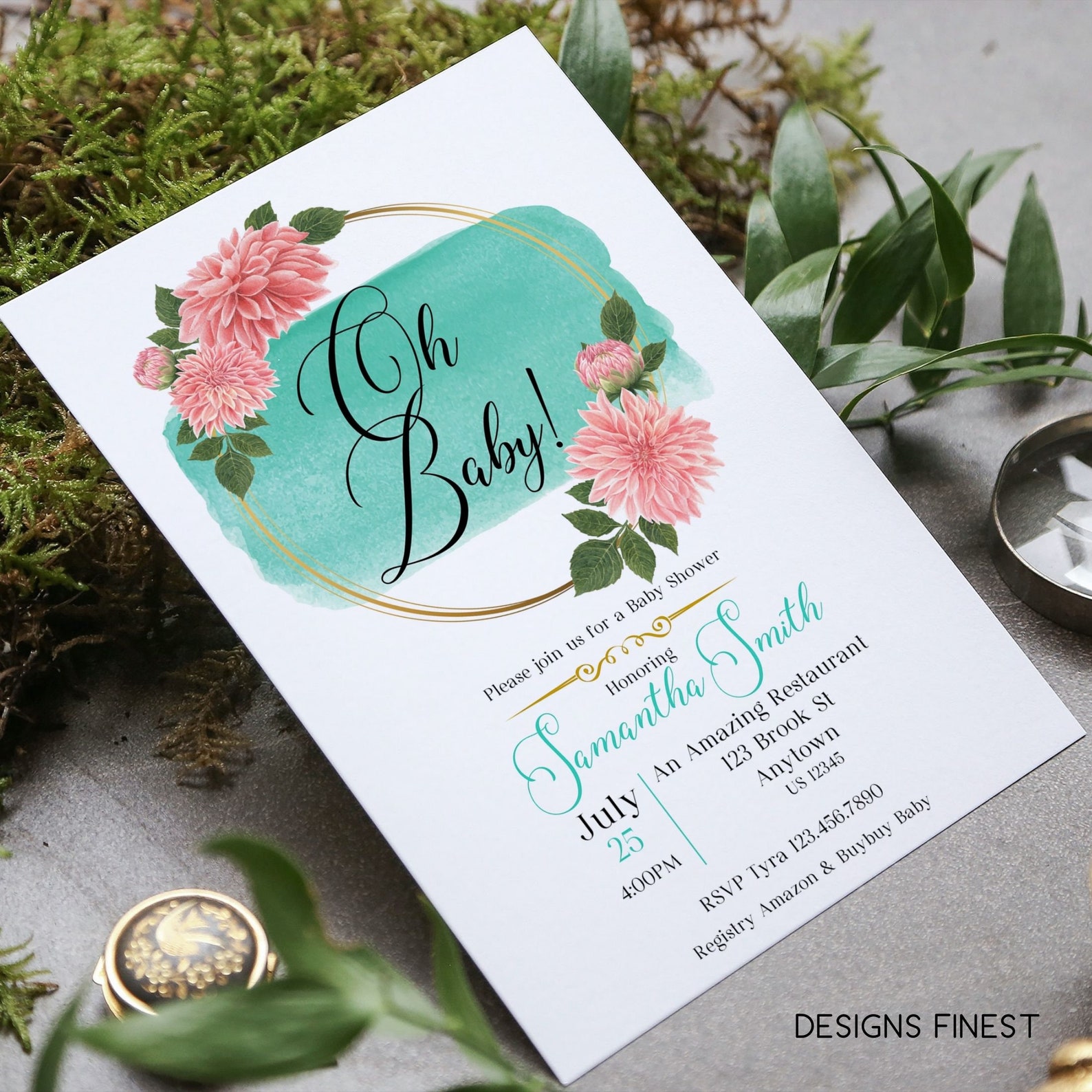 Mint Baby Shower Invitation Oh Baby Invitation Instant Etsy