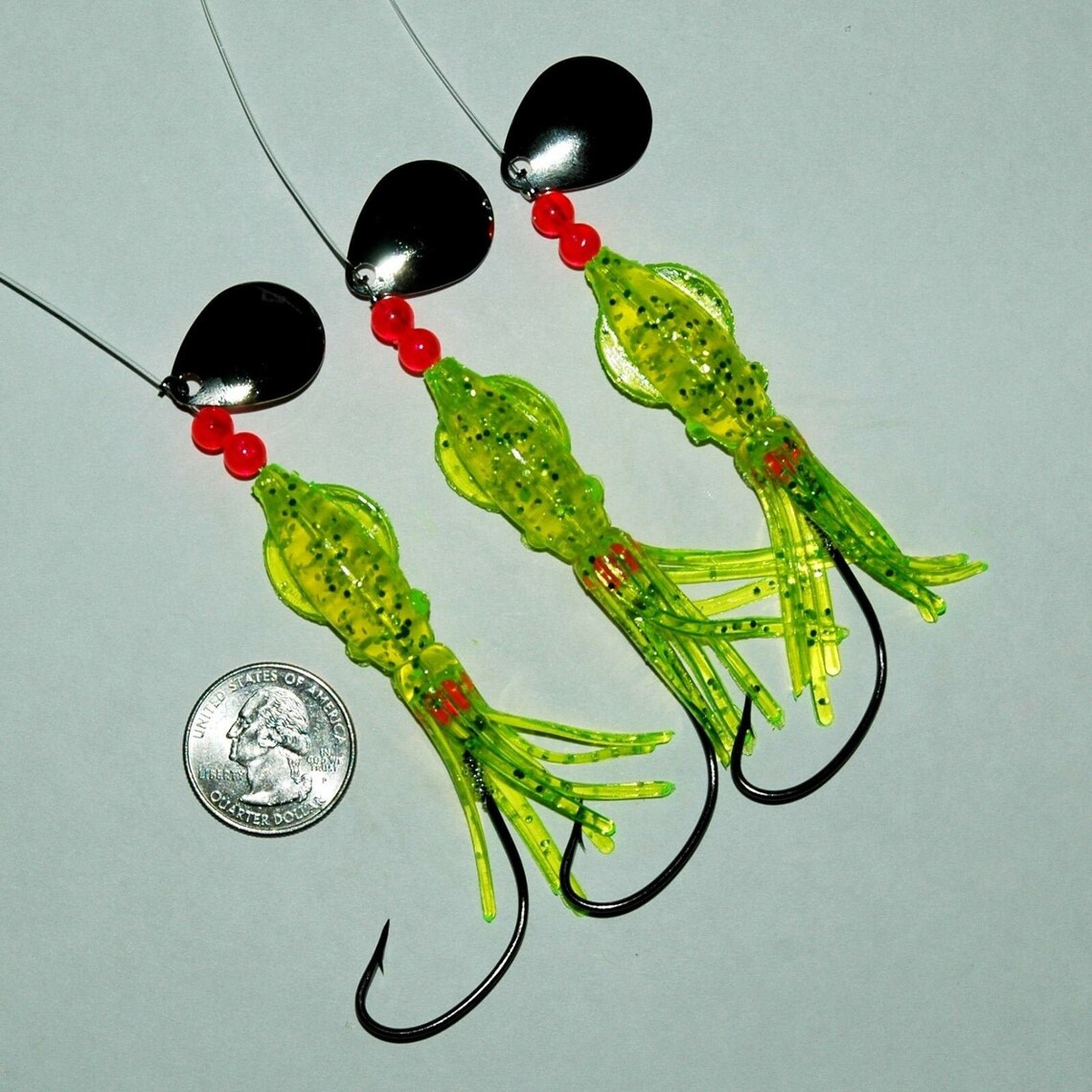 Best FLUKE summer Flounder B2 SQUID Bottom Fishing Lures Chartreuse