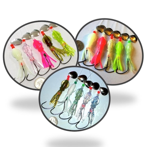 15 Best FLUKE summer Flounder B2 Squid Bottom Fishing Lures 5 Standard, 5  Glow, 5 Ultraviolet FREE LURES 