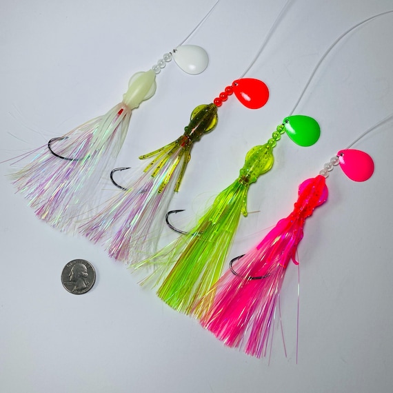 b2 squid fishing lures Fluke DESTROYER B2 Squid Summer Flounder Fishing Rigs Lures Gamakatsu Sea  Bass, Bottom Fishing Standard Colored Spinner Blades
