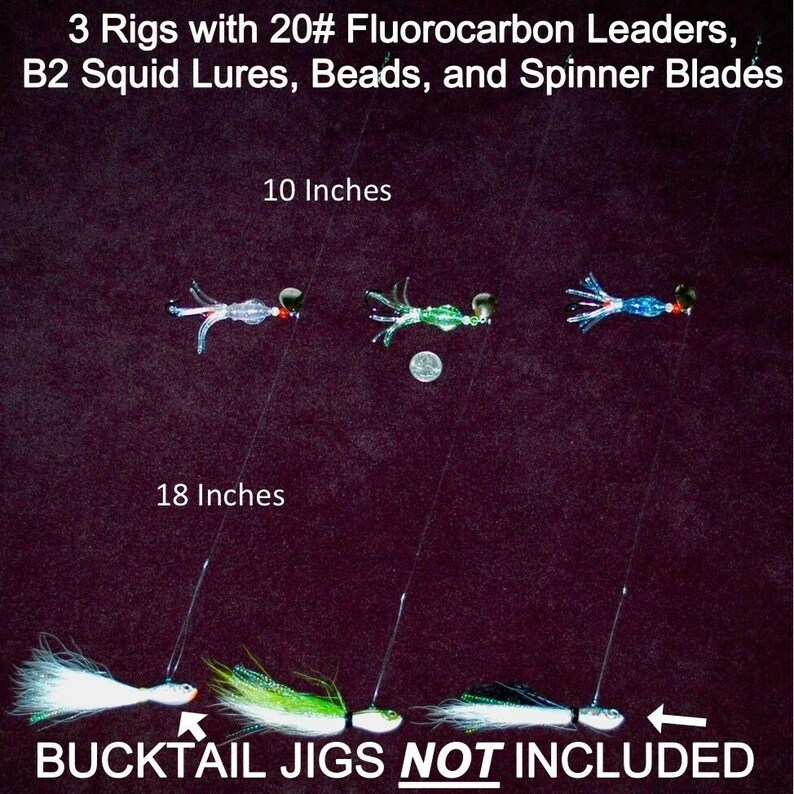 Best FLUKE summer Flounder Fluorocarbon High/low B2 Squid Buck Tail