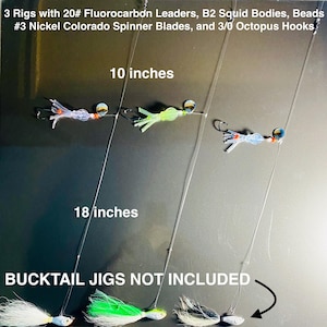 Best FLUKE (Summer Flounder) Fluorocarbon High/Low B2 squid Buck Tail Jigging Rigs (Ultraviolet Colors) FREE RIGS!