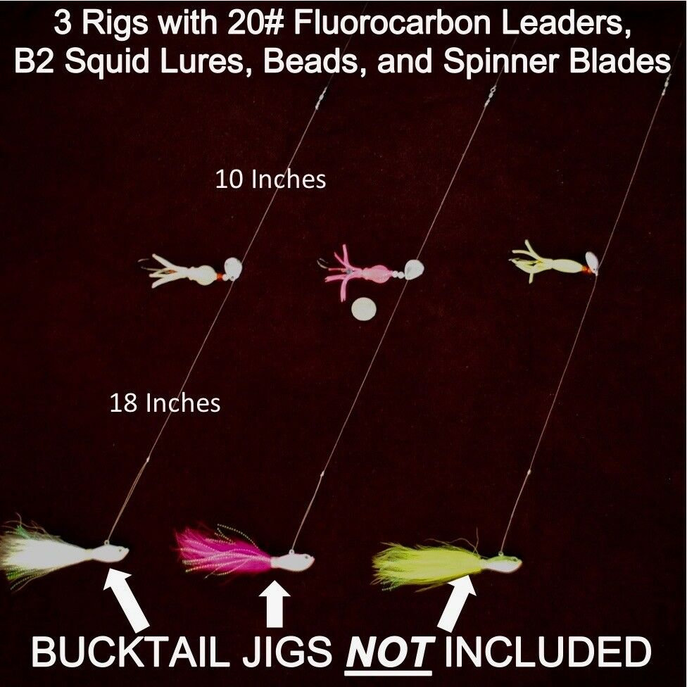 Best FLUKE summer Flounder Fluorocarbon High/low B2 Squid