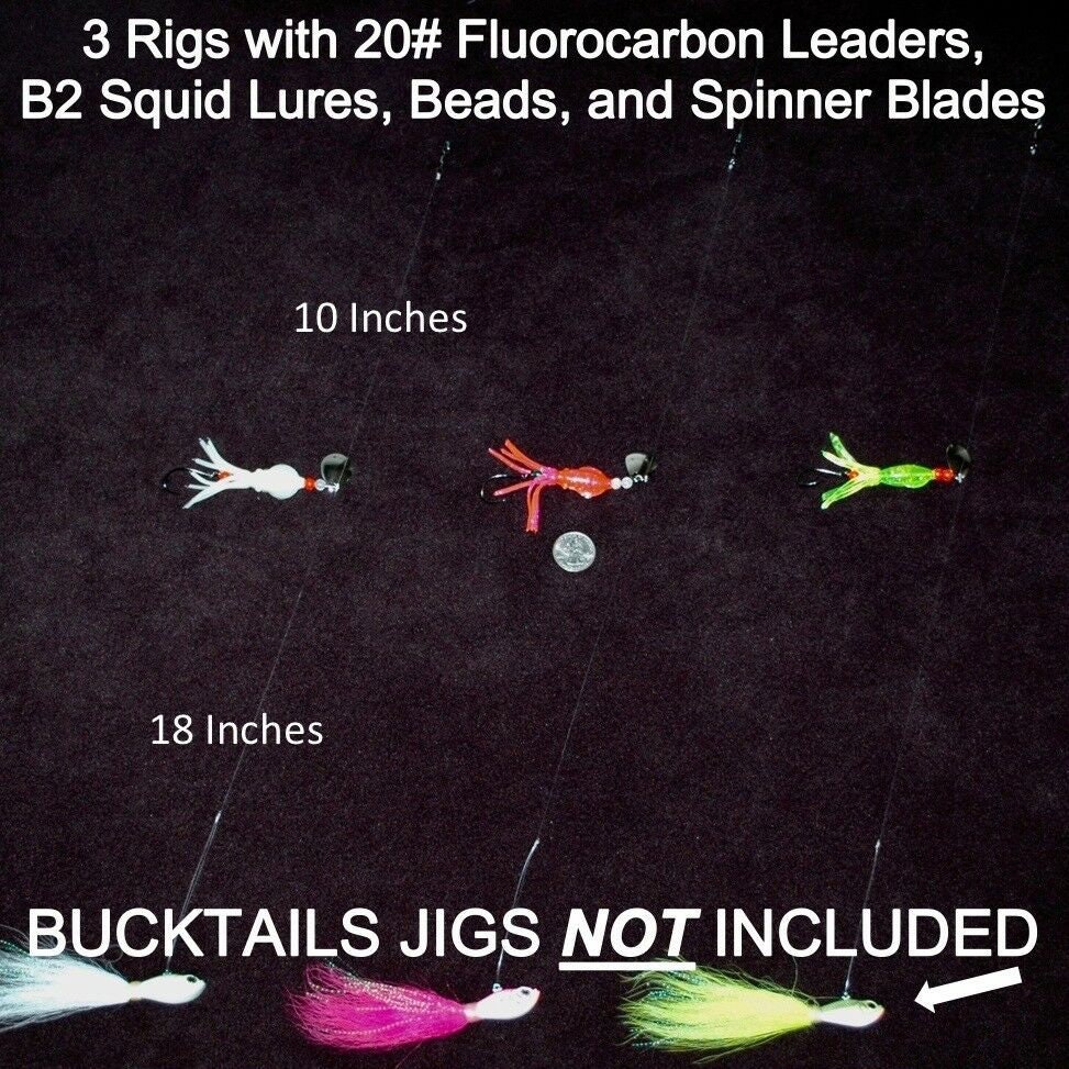 Best FLUKE summer Flounder Fluorocarbon High/low B2 Squid Buck Tail