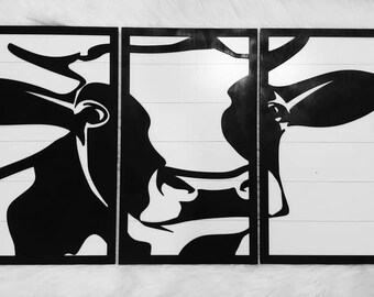 Cow Head-3 Panel-Large Decor-Wall Decor-Farmhouse-Decor