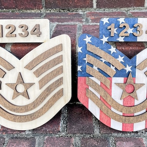 TSgt Plaques-Rank-Air Force-Stripes-American Flag-Line Number-Tech Sargent