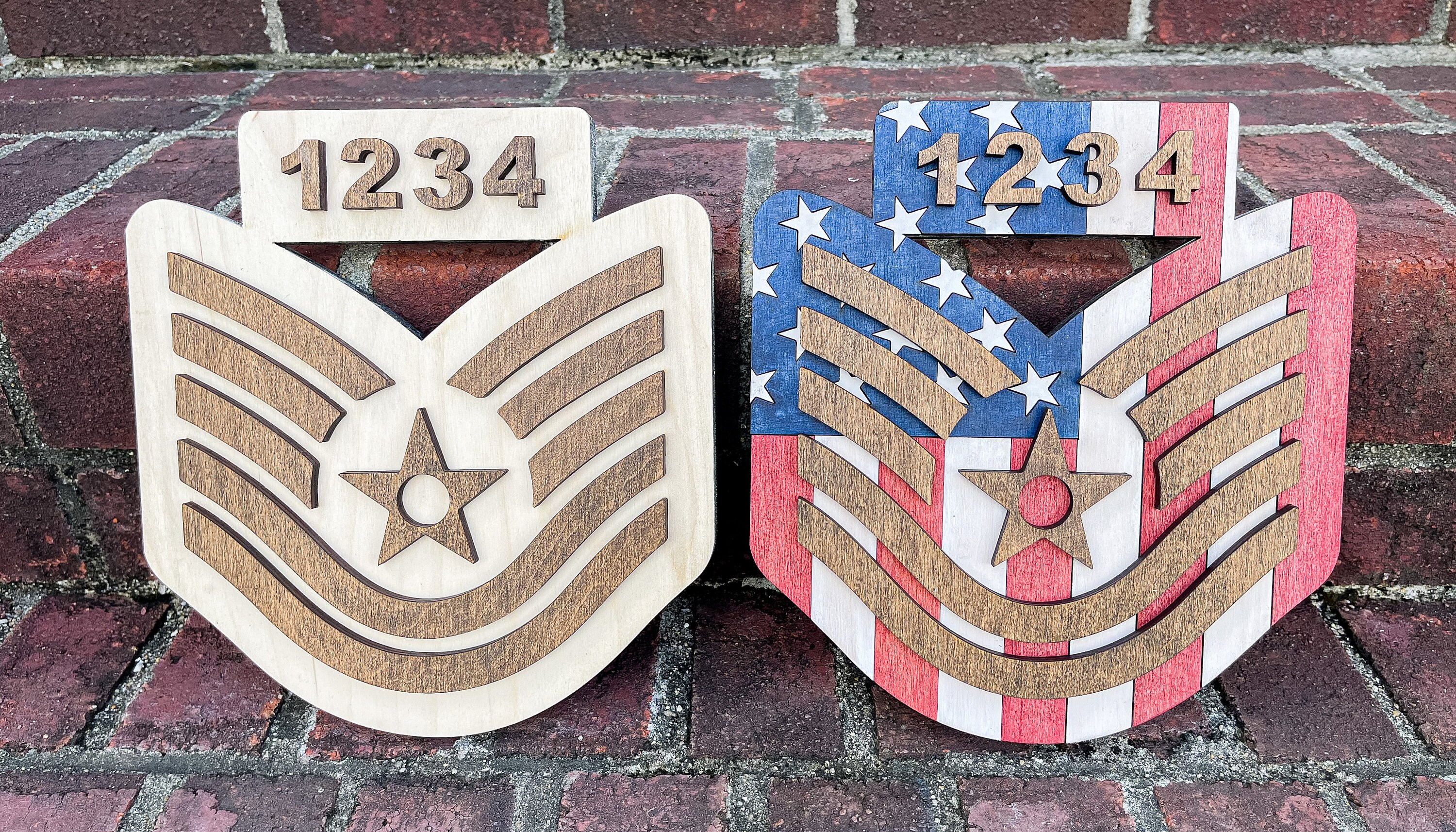 Tsgt Plaques-rank-air Force-stripes-american Flag-line Number-tech