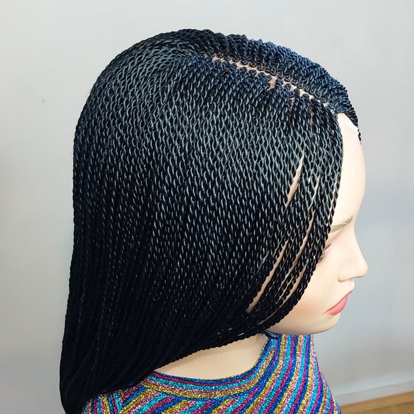 24in Micro Twist Braids Wig For Black Women, Lace-Front Light-Weight Centre-Parting Long Single Box Weave, Nano Million Braids READY TO SHIP