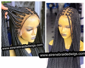 Knotless Box Braided Wig For Black Women, full lace frontal human hair twist braid wig, natural hair long handmade glueless alopecia loc wig