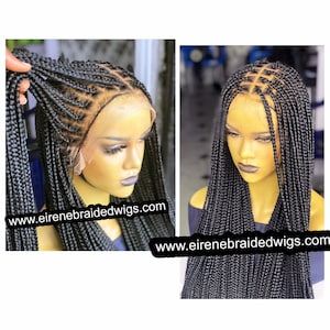 Knotless Box Braided Wig For Black Women, full lace frontal human hair twist braid wig, natural hair long handmade glueless alopecia loc wig