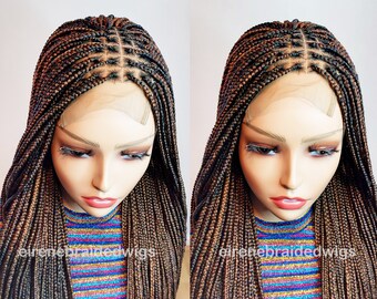 Knotless Box Braided Wig For Black Women, full lace frontal human hair twist braid wig, natural hair long handmade glueless alopecia loc wig