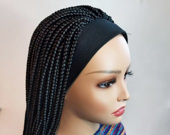 Ready to Ship braided headband wig for black women, ponytail wig, hair loss alopecia hat wig, changeable hairband, natural hair glueless wig
