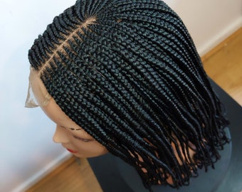 Fulani Conrow Braided Wig For Black Women, Ghana weaving box braids wig, African Crochet Alopecia Lace frontal human hair goddess  locs Wig