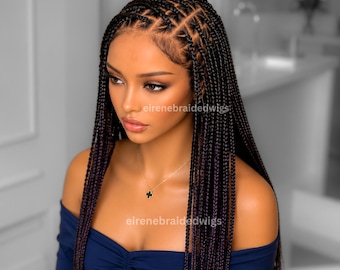 Braided Wigs For Black Women Knotless Box Braid Wig: Full Lace Frontal, Long Braided Hair