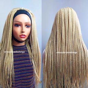 Pelucas trenzadas para mujeres negras, peluca rubia con diadema trenzada: trenzas largas, coleta de ganchillo.