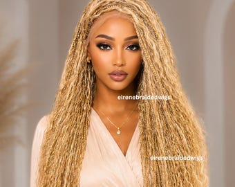 Braided Wigs For Black Women Knotless Boho Goddess Braid Wig: Silver Wavy Human Hair Blend Lace Front