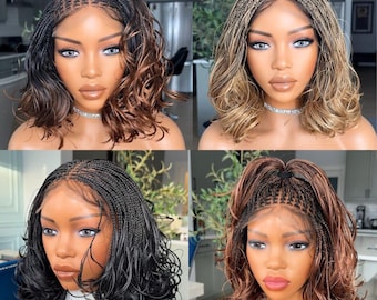 Parrucche intrecciate per donne di colore, 16 pollici, ricci spagnoli senza nodi, parrucca intrecciata: trecce box braids con frontale in pizzo