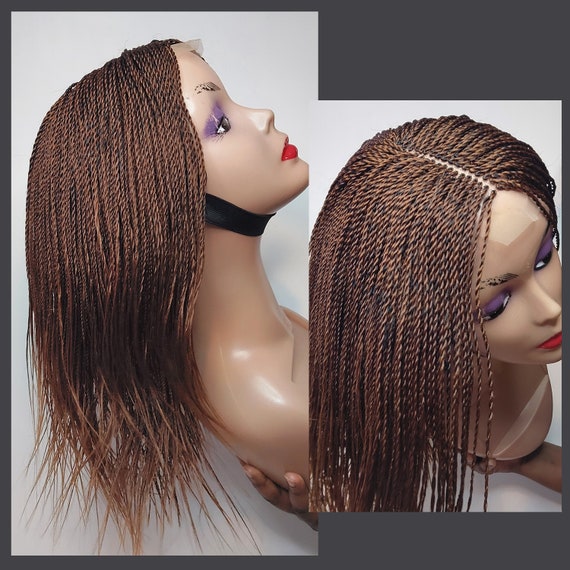 Micro Twist Wig, Brown Million Braids Wig, Gold Short Nano Braided