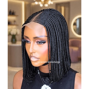 Braided Wigs For Black Women Braided Bob Wig: Black Fulani Cornrow Human Hair Blend Lace Front