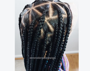 Knotless Big Box Braids Wig For Black Women, lace frontal human hair single braid twist wig, natural afro long glueless alopecia locs wig