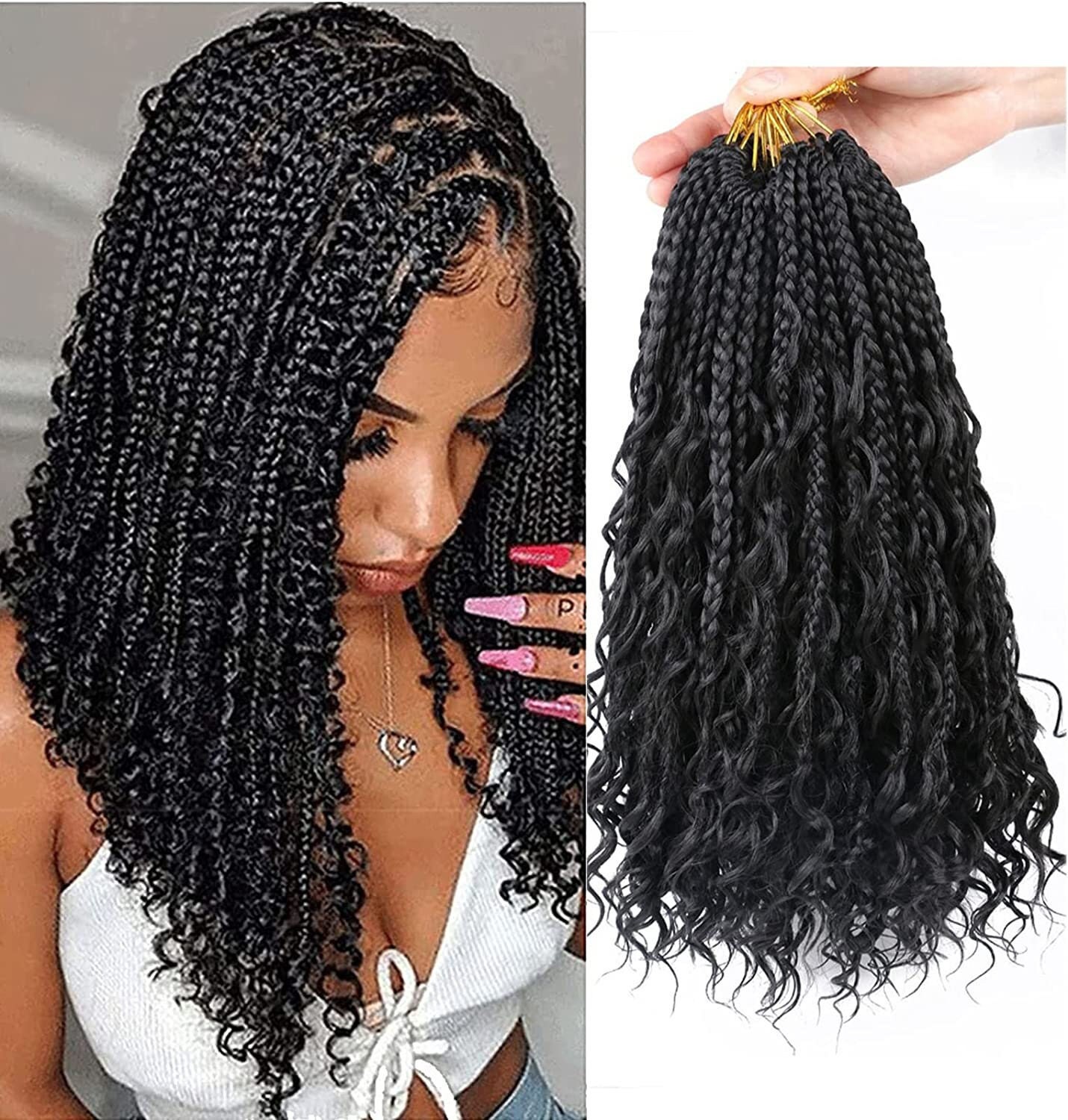 Goddess Box Braids Crochet Hair Ginger Pre Looped Boho Goddess Box Braids  with Curly Ends French Curl Crochet Braids 18 Inch 7 Packs (350#)