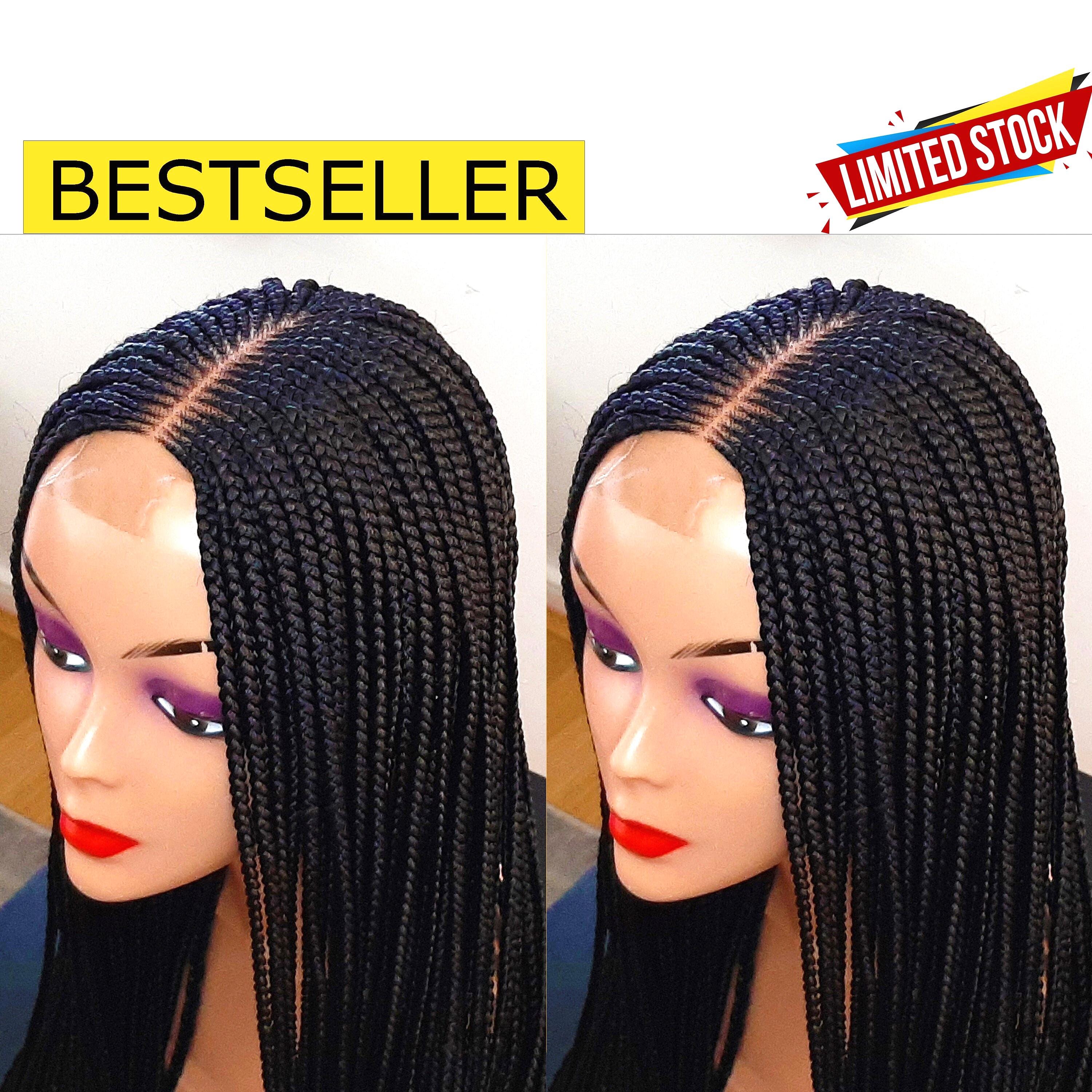 READY TO SHIP Braided Wigs For Black Women, Conrow weave human hair lace front box braids,  long middle part African wig for women,