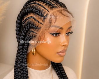 Pelucas trenzadas para mujeres negras, peluca trenzada con encaje completo y trenzas africanas tribales de 76 cm (30 pulgadas).