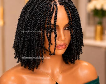 Black Spring Twist Braided Wigs For Black Women, Light-weight Lace Closure Bob Wig