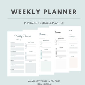 Weekly Planner Printable Editable Schedule Agenda Organizer - Etsy
