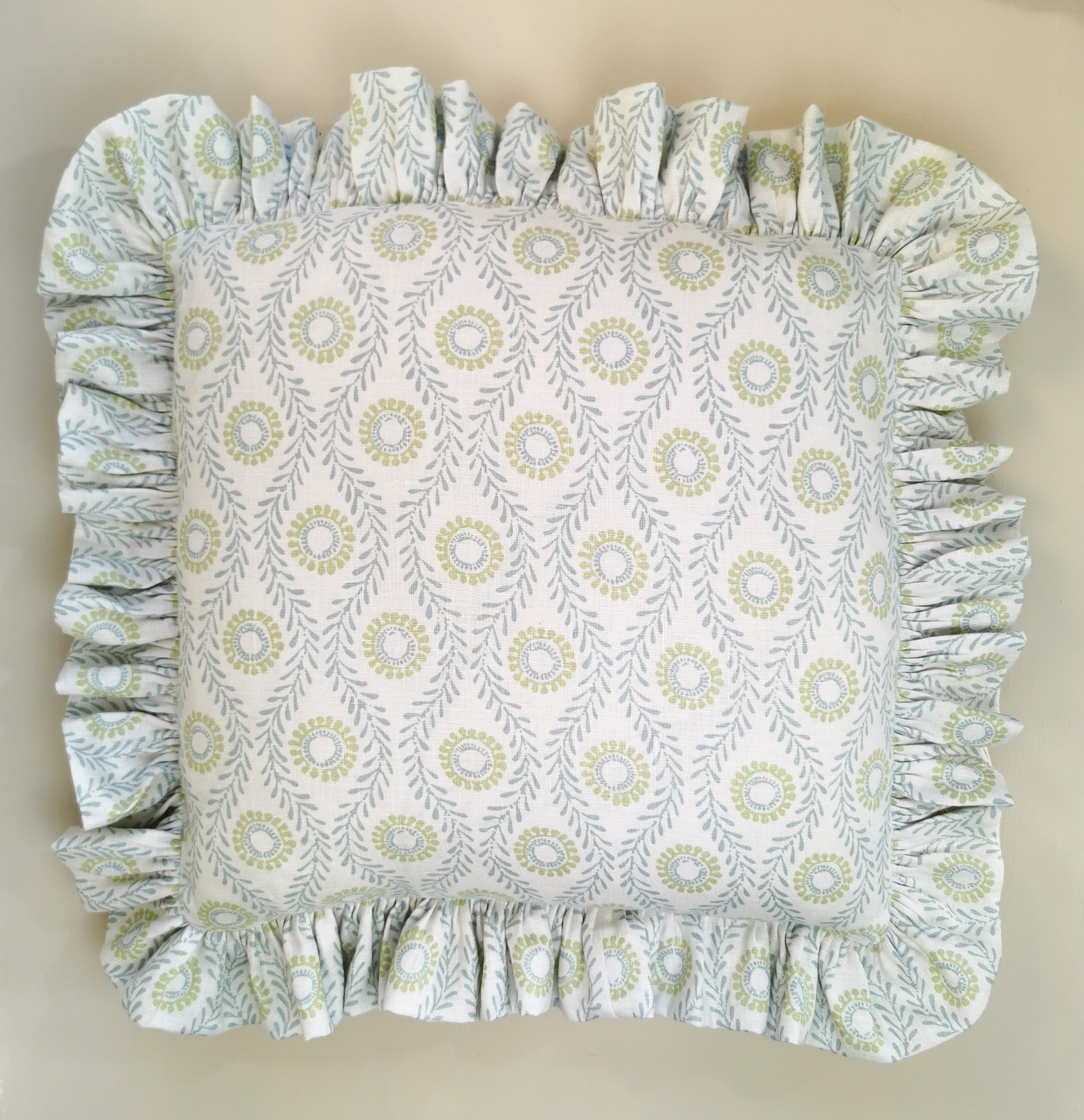 Blue Colefax Frilled Cushion Etsy