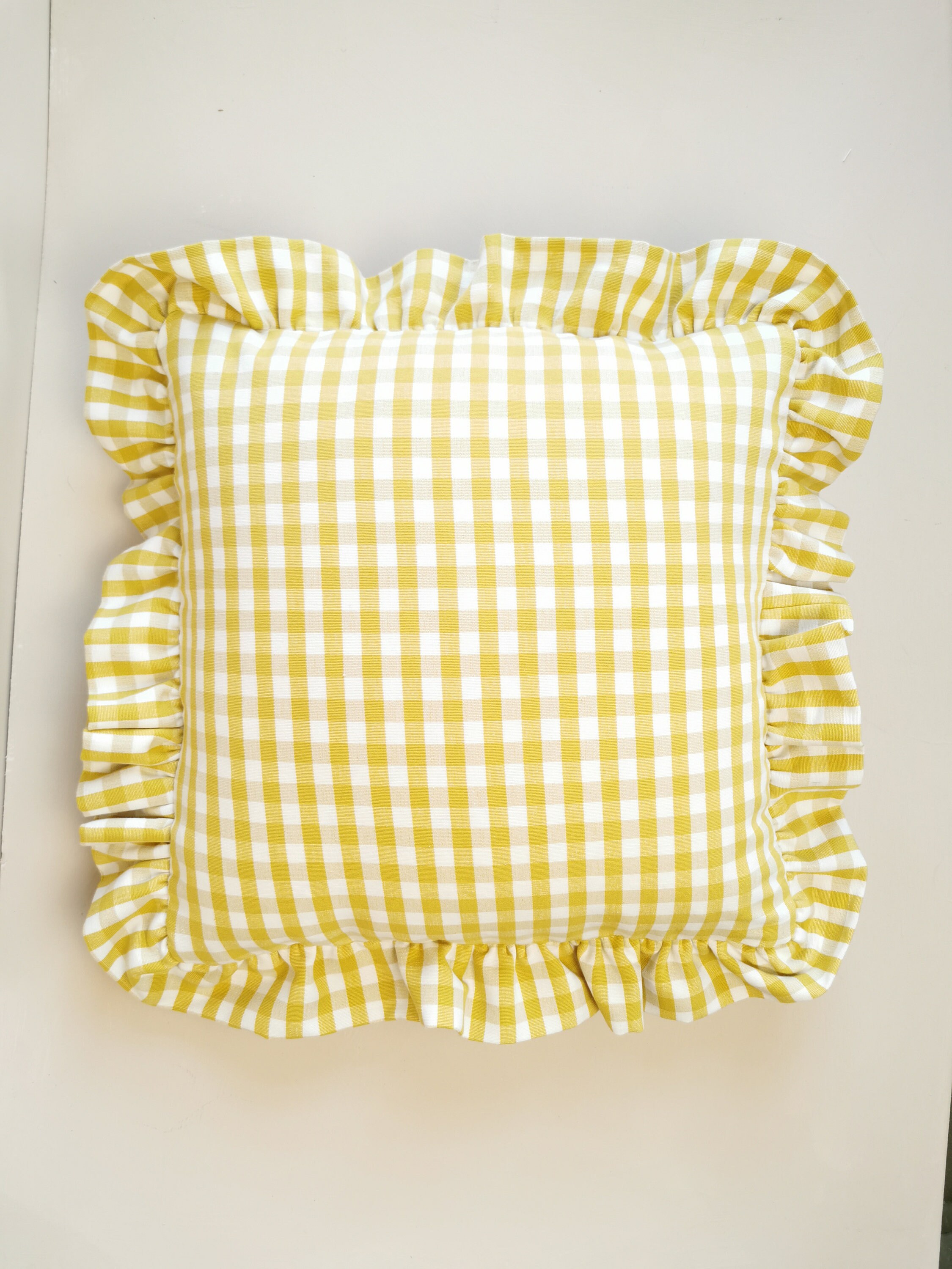 Yellow Check Frilled Cushion Etsy