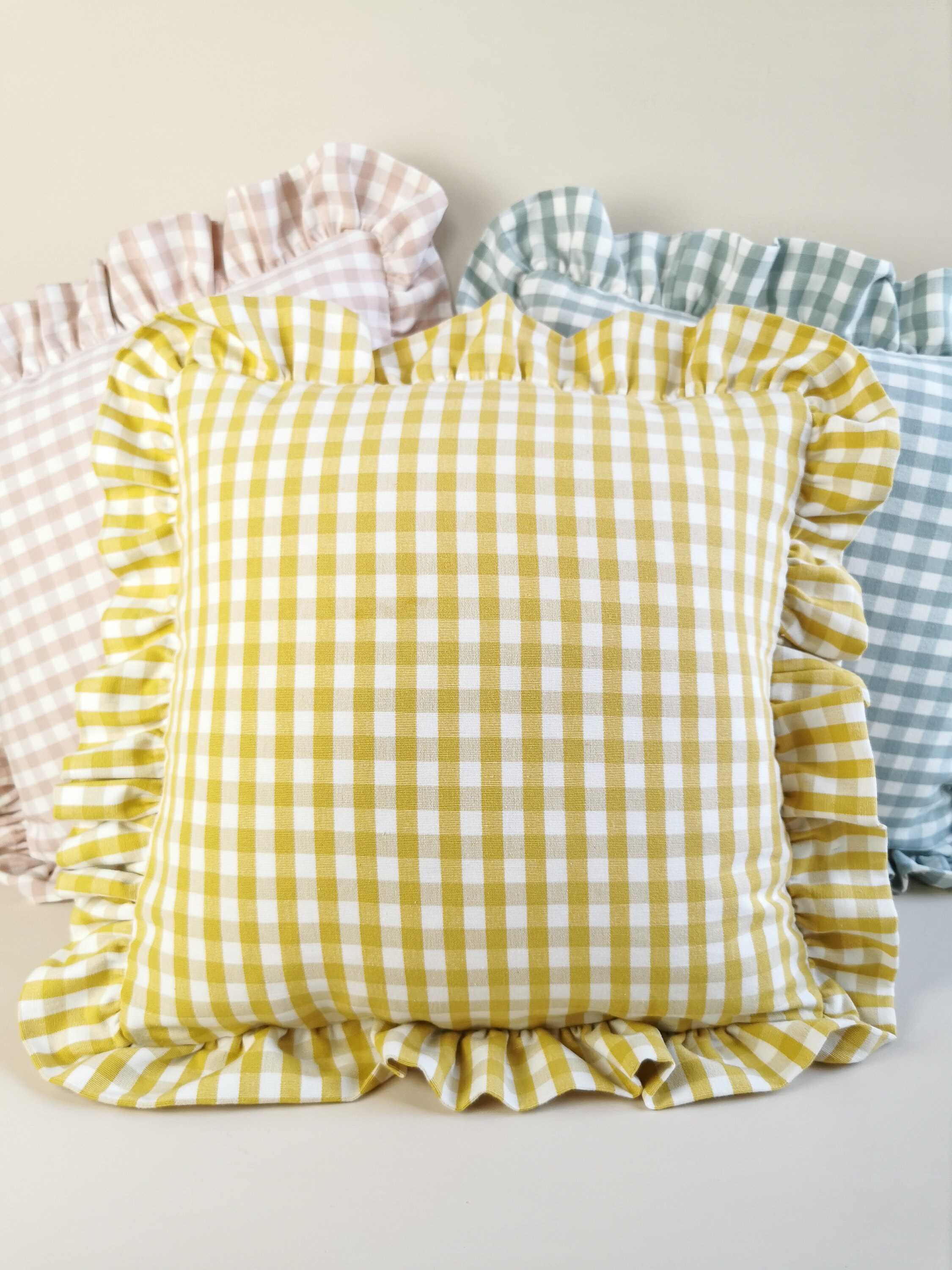 Yellow Check Frilled Cushion Etsy