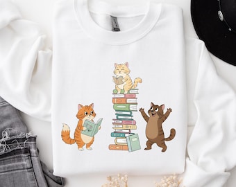 Gatos y libros PNG, camiseta de amante de los libros, mamá gata PNG, club de lectura, descarga digital