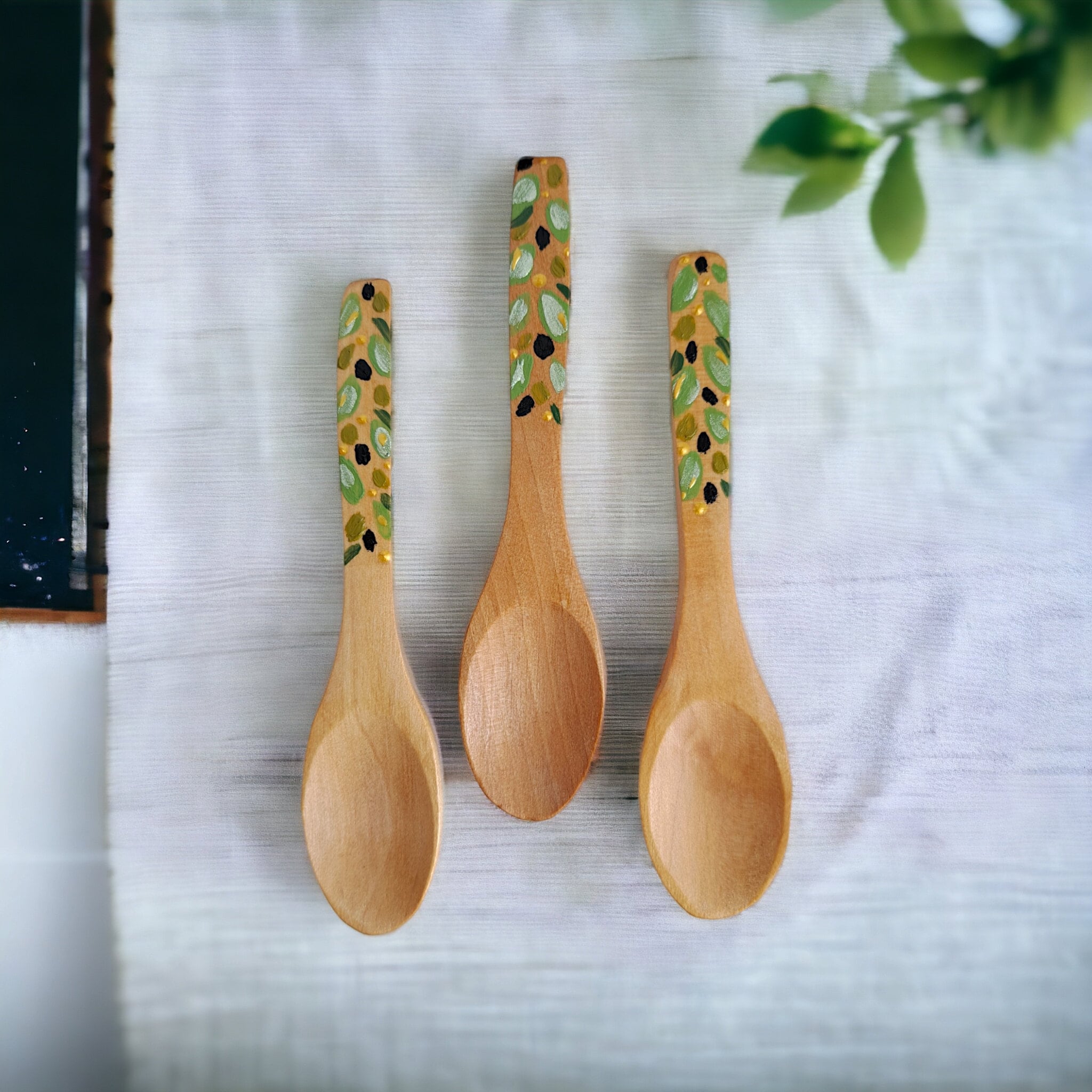 Hand-painted Wooden Spoons Set of 3 -olives , 13cm - Etsy