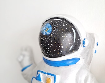 Hanging Astronaut For Wall, Handpainted Spaceman On the Moon