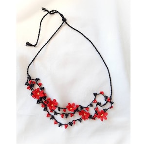 Lariat Necklace for Women, Needle Lace Necklace, Silk Thread Oya Necklace, Handmade Floral Necklace