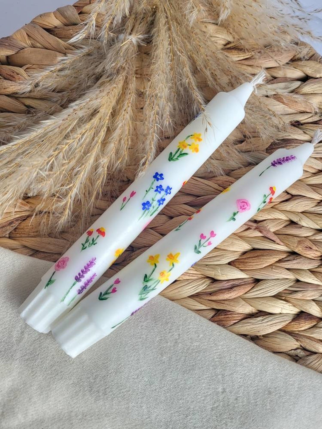 PAINTED TAPER CANDLE Floral Candle Spring Candle Summer Candle ...