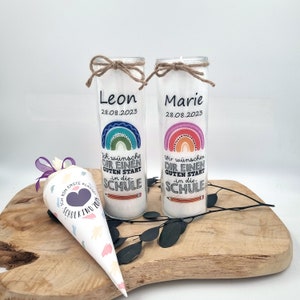 School enrollment candle with rainbow, name & date - We wish you a good start to school