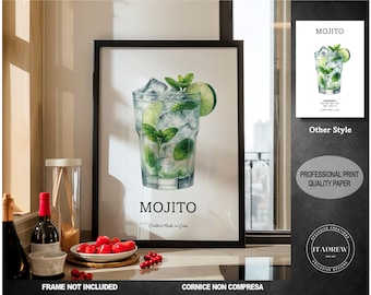 MOJITO cocktail print alcohol poster drink beverage alcohol Food&Drink Print Retro print - Wall Art Home Decor gift idea