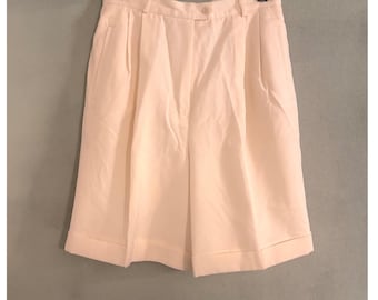 Bermudas plisadas con puños, 100% lana, estilo preppy vintage para mujer, color crema.
