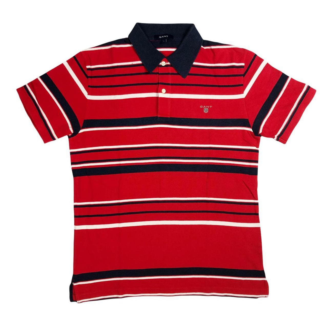 Navy and White Striped Polo Shirt 