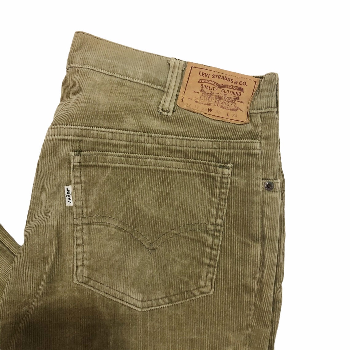 Vintage Levis 527 Khaki Corduroy Slim Fit Trousers Size 36W Etsy