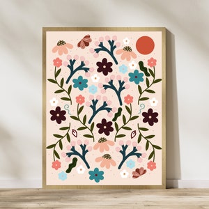 Abundant Forest,  floral illustration, daisy printable, boho floral print, botanical prints, Digital Download