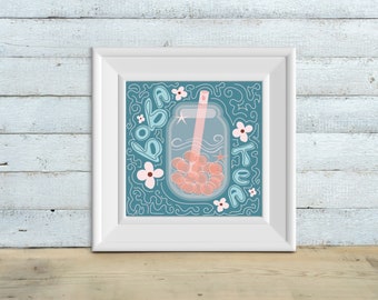 Boba thee print, boba thee illustratie, bubble tea poster, boba afdrukbaar, bubble melk kunst, bubble tea afdrukbaar, DIGITALE DOWNLOAD