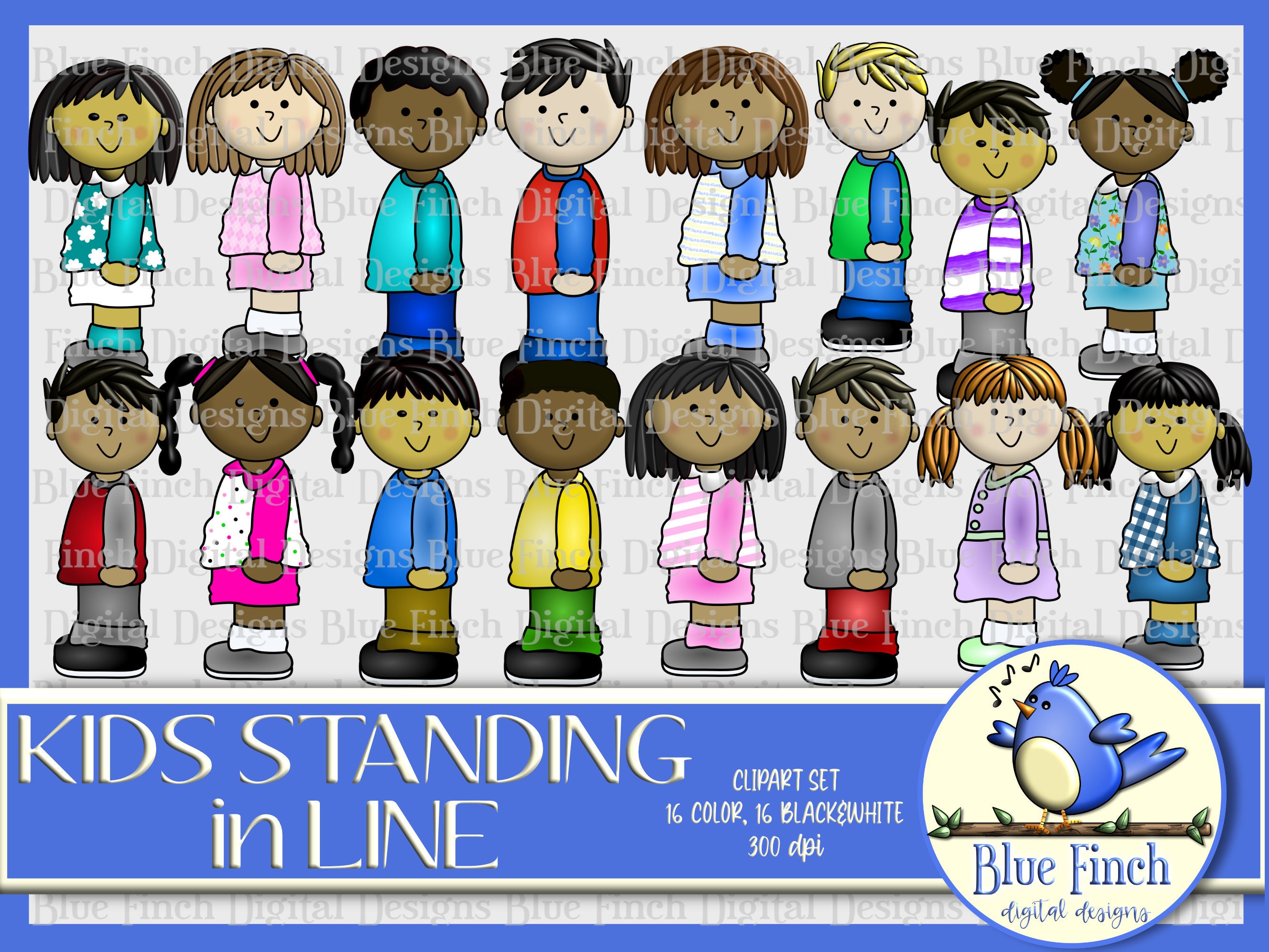 Kids Standing in Line Clipart Set Etsy UK