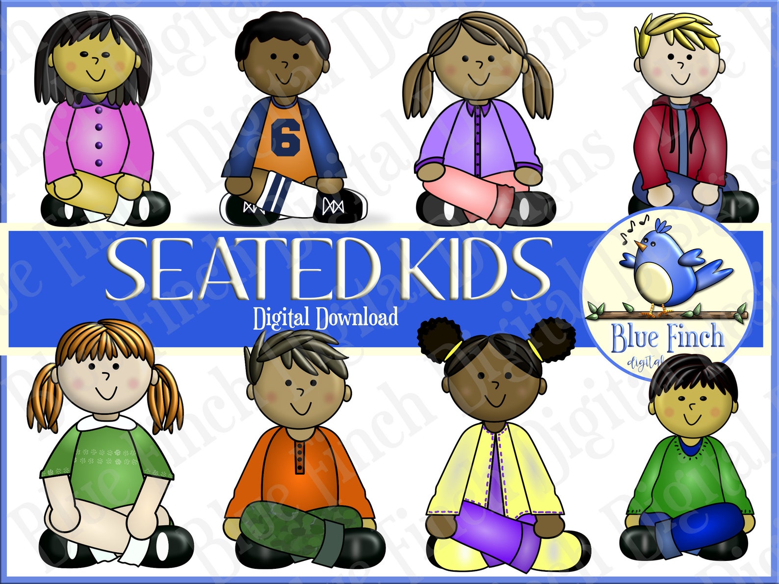 Seated Kids Clipart Digital Download Etsy UK